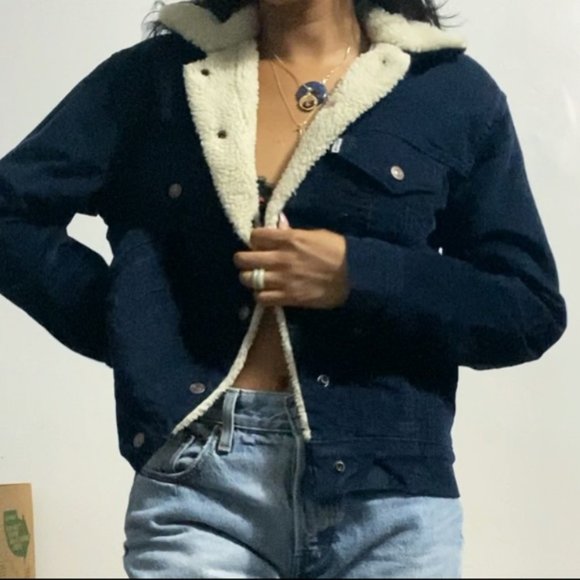 levi's trucker jacket navy blazer